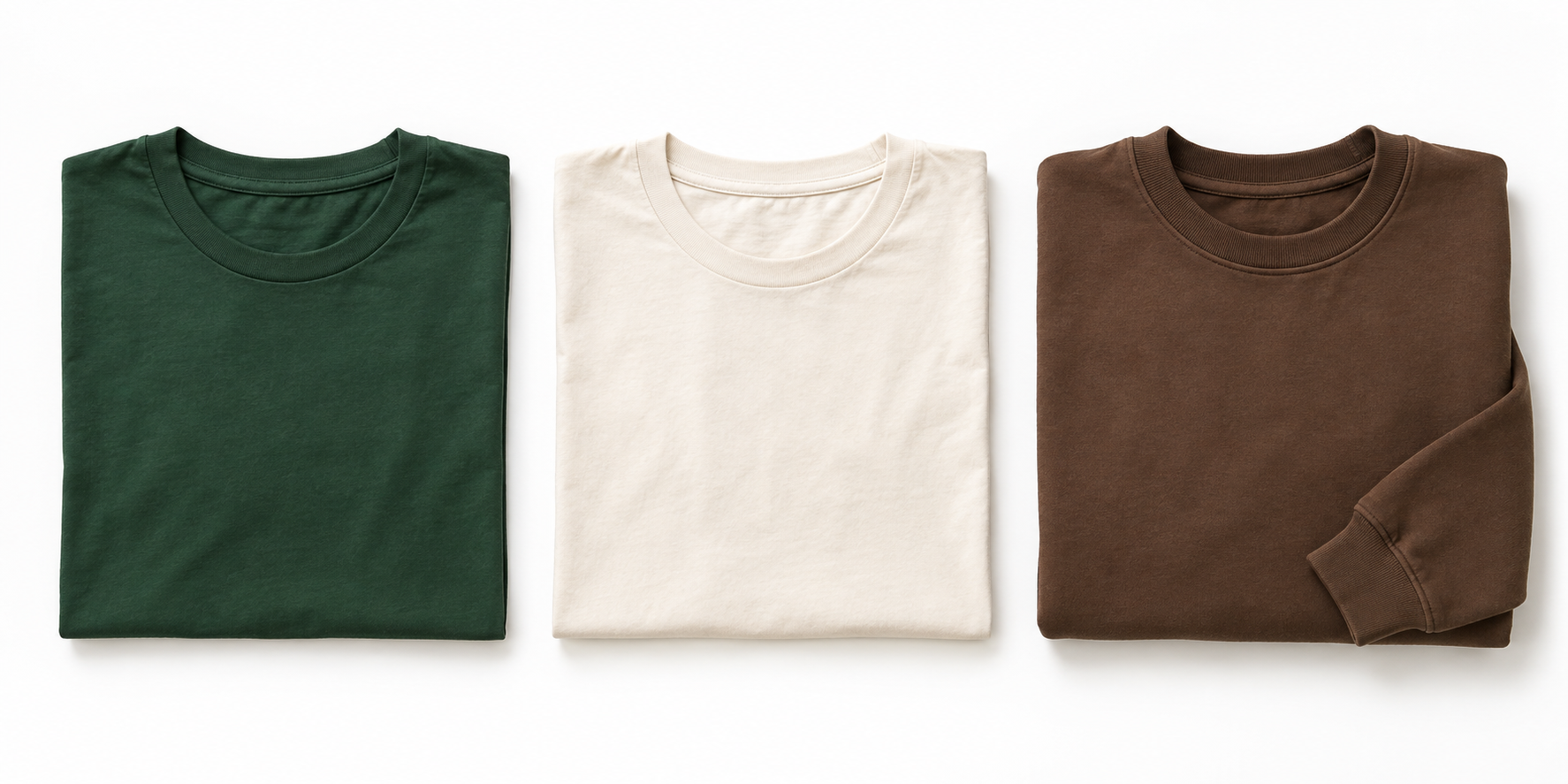 Concept collection: forest green and cream tees with a brown crewneck